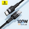My Store Baseus 100W USB-C to USB-C fast charging cable with durable black braided nylon and reinforced connectors.
