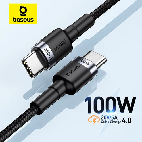 My Store Baseus 100W USB-C to USB-C fast charging cable with durable black braided nylon and reinforced connectors.