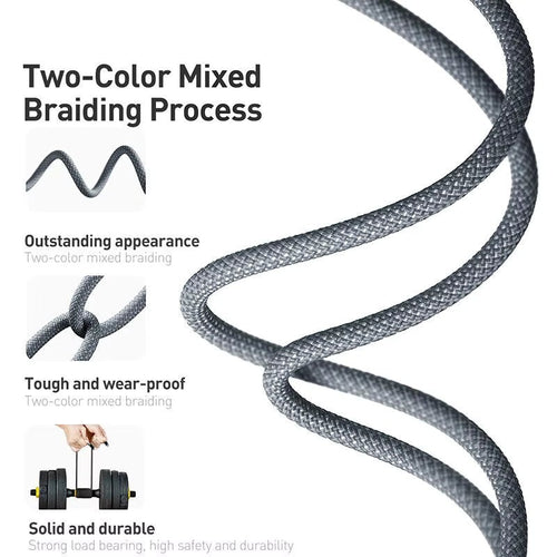 My Store Baseus grey braided charging cable featuring a durable two-color mixed weave design for tangle-free use.