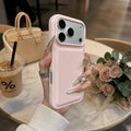 My Store pastel pink protective smartphone case with a slim profile and raised camera bezel held in a hand.