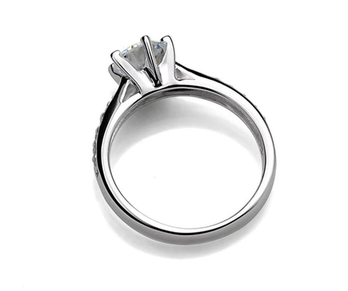 My Store solitaire engagement ring in polished white gold with a six-prong setting and pavé accents on the band