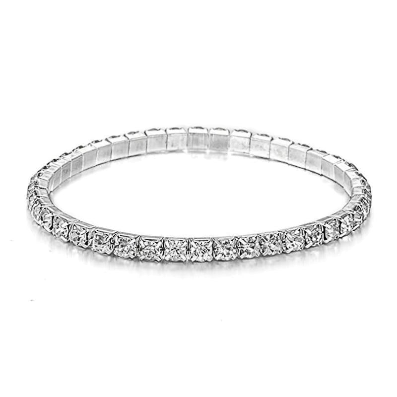 My Store elegant tennis bracelet featuring a continuous row of sparkling crystals in a polished silver-tone setting.